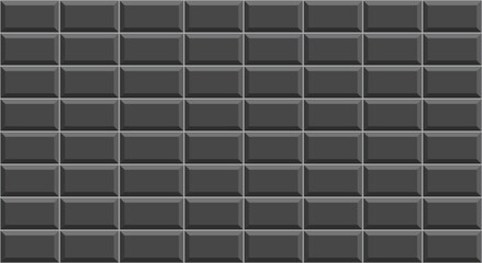 Dark grey kitchen brick wall. Seamless black apron. Ceramic print. Faience backsplash texture. Cement pattern. Old stone surface. Metro background. Vintage rectangle brickwall. Vector illustration.