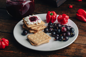 Crackers with Cream Cheese and Chili Pepper Jam