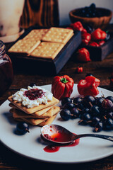Crackers with Cream Cheese and Chili Pepper Jam