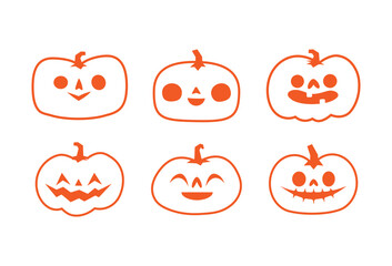 Jack o lantern icons. Halloween carved pumpkins simple illustrations.