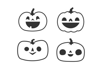 Jack o lantern icons. Halloween carved pumpkins simple illustrations.