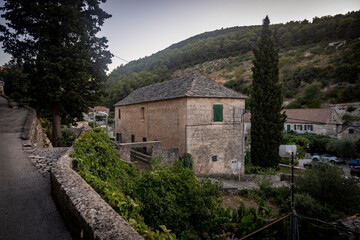 Fototapeta premium Beautiful, old village of Dol on Brac island, Croatia famous for its stone houses built on the rocky slopes