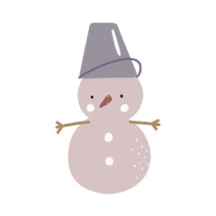 Merry Christmas Snowman with a bucket on his head, vector illustrations