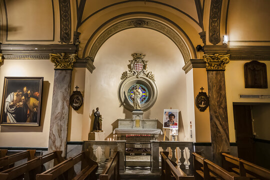 Interior of Monaco Chapel of Saint Devote - Roman Catholic chapel dedicated to Saint Devota, the patron saint of Monaco. Monaco-Ville, Monaco. September 6, 2022.