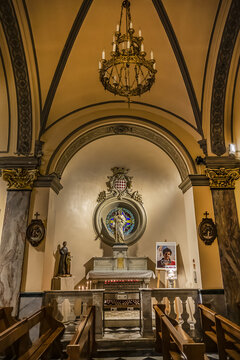 Interior of Monaco Chapel of Saint Devote - Roman Catholic chapel dedicated to Saint Devota, the patron saint of Monaco. Monaco-Ville, Monaco. September 6, 2022.