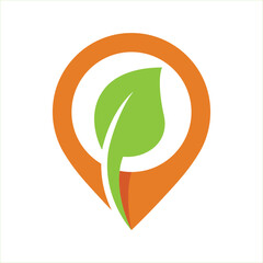 Icons with the concept of growing location markers. Visual illustration of a marker pin and a leaf.