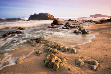 Sunrise on the coastline of Monterey, Monterey Bay, California. 