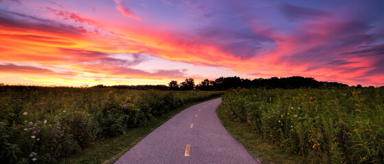 Sunset over a recreational path in Madison, WI. 