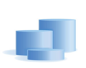 3d set of blue scenes or round podium, pedestal or platform for product presentation. Realistic empty product stand. Vector illustration on white background.