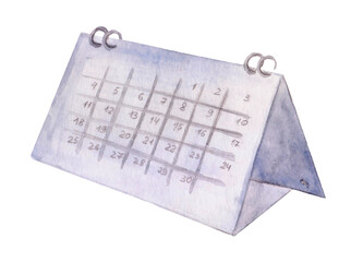 Watercolor calendar. Watercolor illustration handmade art, isolated on white background