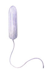 Plain white tampon with string painted in watercolor on clean white background