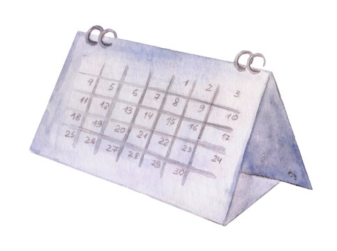 Watercolor calendar. Watercolor illustration handmade art, isolated on white background