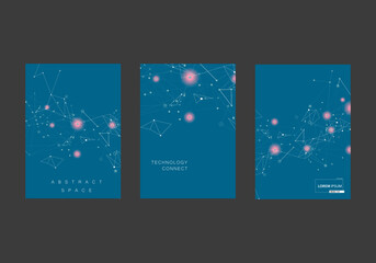 Vector layout of A4 cover mockups templates for brochure, flyer layout, booklet, cover design, book design, brochure cover. Gray technology background with connecting lines and dots. Network concept.