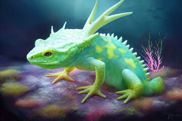 Obraz premium Green Draxolotl - Half dragon, half axolotl