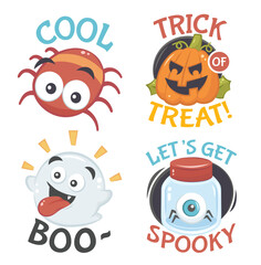 happy halloween set with  pumpkin, ghost, spooky eis and spider. Vector, eps 10