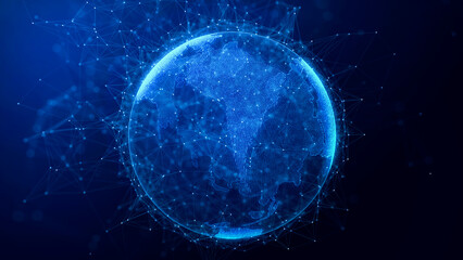 Global world network and telecommunication on earth. Internet revolves around the earth .3d rendering