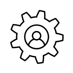 Man and cog line icon in flat style. Process flat symbol isolated on white. Man and gear thin line sign. Abstract simple process icon in black. Vector illustration for graphic design, Web, UI, app.
