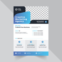 Flyer Design Template For Agency with blue color abstract gradient shape