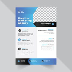 Flyer Design Template For Agency with blue color abstract gradient shape