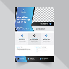 Flyer Design Template For Agency with blue color abstract gradient shape