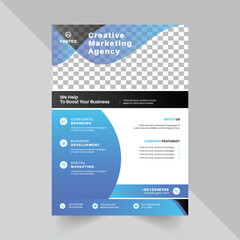 Flyer Design Template For Agency with blue color abstract gradient shape