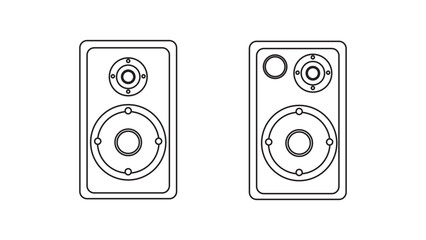 Large audio music loudspeakers with speakers for playing retro music from the 70s, 80s, 90s. Black and white icon. Vector illustration