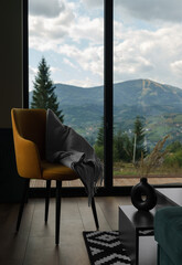 Modern house interior with mountain view