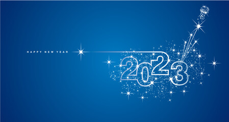 New Year 2023 line design sparkler firework champagne shining white blue vector
