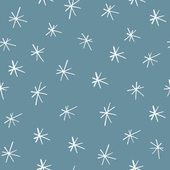 Hand made christmas snow vector pattern. Happy New Year and holidays blue background banner.
