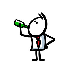 Office employer drinking alcohol from the bottle.