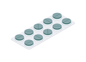 Pill strip in isometric view. Simple flat illustration