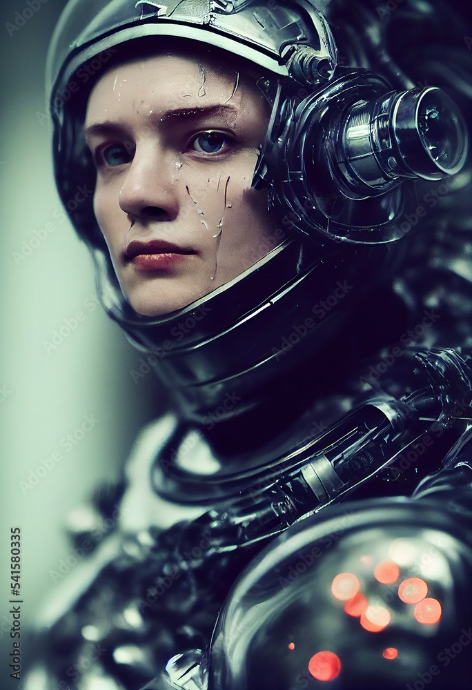 Wall mural a fictional person, not based on a real person. portrait of an fictional astronaut in a spacesuit. h
