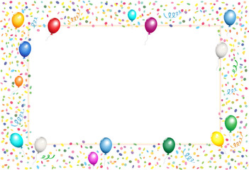 Karte mit Konfetti, Luftballons, Luftschlangen und blanko Papier im Innenteil für Geburtstag, Muttertag, Fasching, Karneval, Party uvm.
Vektor Illustration isoliert auf weißem Hintergrund
