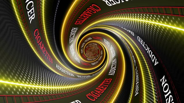 ADDICTION CIGARETTES Keywords on the Tunnel Walls, Animation, Background, Loop
