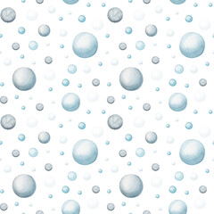 Seamless simple pattern with circle watercolor water drops. Rainy glass surface art. Wet snow texture. 