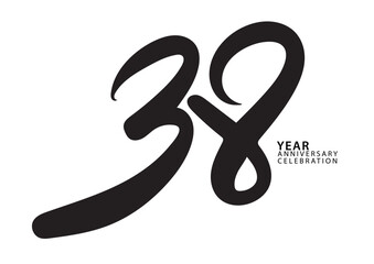 38 year anniversary celebration black color logotype vector, 38 number design, 38th Birthday invitation, logo number design vector illustration