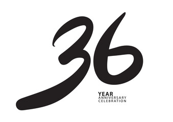 36 year anniversary celebration black color logotype vector, 36 number design, 36th Birthday invitation, logo number design vector illustration - obrazy, fototapety, plakaty