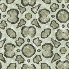 Mosaic geometric green leopard print texture pattern. Trendy kaleidoscope woven design for printed fabric. Rough abstract textile design. 
