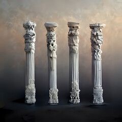 Tall and white columns with a cloud background