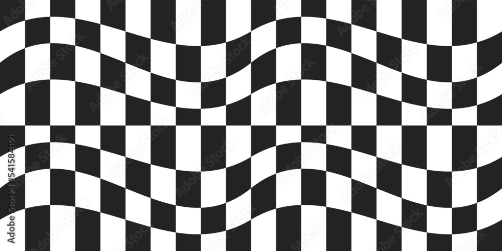 Poster Checkered winding racing flag alternates with a straight chess design. Print and various stylish design.