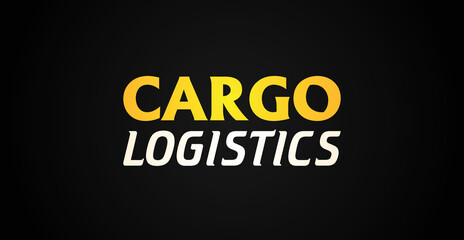 Vector alphabet cargo logo. Fast delivery black banner. Word symbol shipping logotype. Import and export sign. Delivery service wallpaper. Business speed freight background. Logistic slogan stamp - obrazy, fototapety, plakaty
