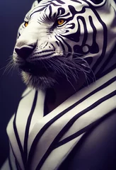 Fantasieporträt eines militanten Tigermörders in einem alten Attentäterkostüm. Das Konzept der alten Krieger. 3D-Rendering © designprojects