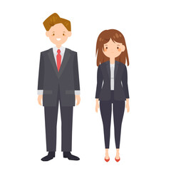 Vector young business woman and man character in flat style.