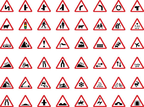 An isolated road warning traffic sign set.