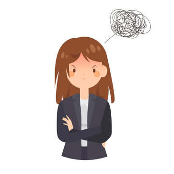 Emotional angry young woman. Concept expression of anger. Vector young business woman character in flat style. 