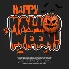 Logo Happy Halloween. Rugby ball as pumpkin