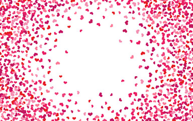 Heart confetti red circle beautiful romance copy space backdrop. Gift decoration symbol. Romantic birthday wallpaper. Holiday wedding background. Party pink modern february pattern. Falling postcard