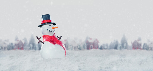 happy snowman at the north pole on christmas day