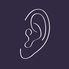Human ear doodle line icon on a black background vector illustration