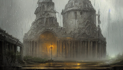 Ruins on the rain generated by AI